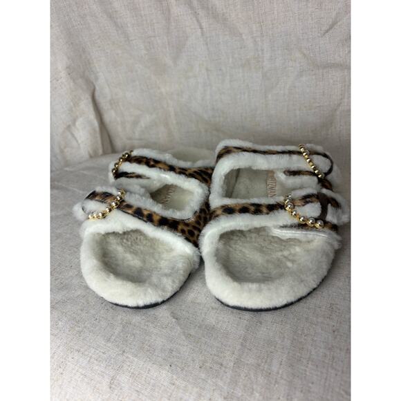 Stuart Weitzman Piper Chill Slide Sandals Cheetah Calf hair Fur Size 7.5 - Picture 1 of 10